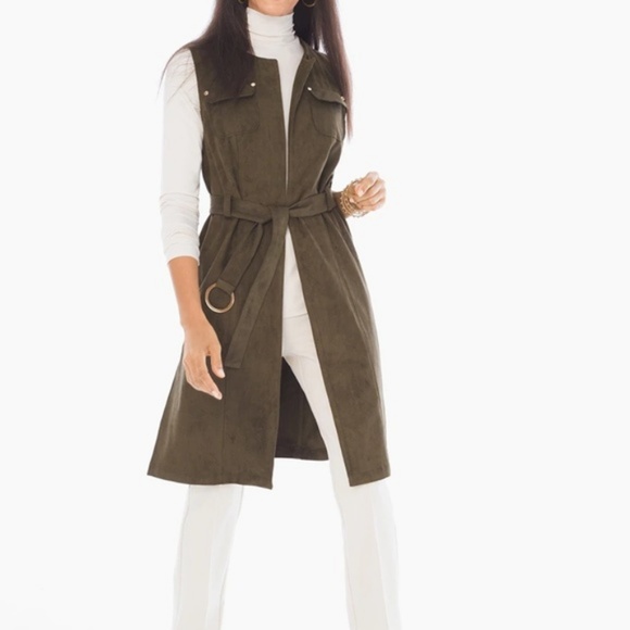 CHICOS FAUX SUEDE VEST AMBERED OLIVE - Picture 4 of 6